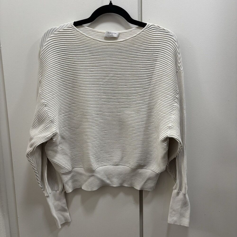 Aritzia Babaton Sz XS White Cream Ribbed Oversized Long Sleeve Top